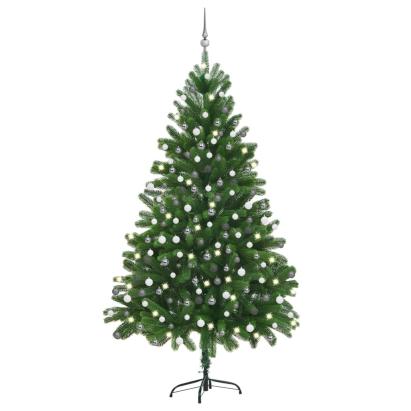 Brad Crăciun pre-iluminat artificial set globuri, verde, 210 cm GartenMobel Dekor