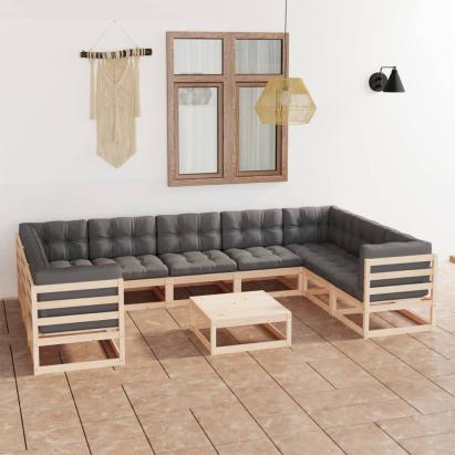 Set mobilier grădină cu perne, 10 piese, lemn masiv de pin GartenMobel Dekor