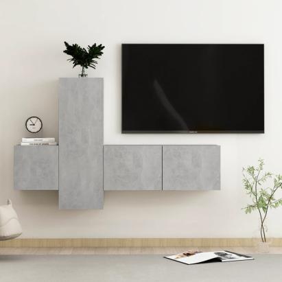 Set de dulapuri TV, 3 buc., gri beton, lemn prelucrat GartenMobel Dekor