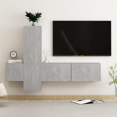 Set de dulapuri TV, 3 piese, gri beton, lemn prelucrat GartenMobel Dekor