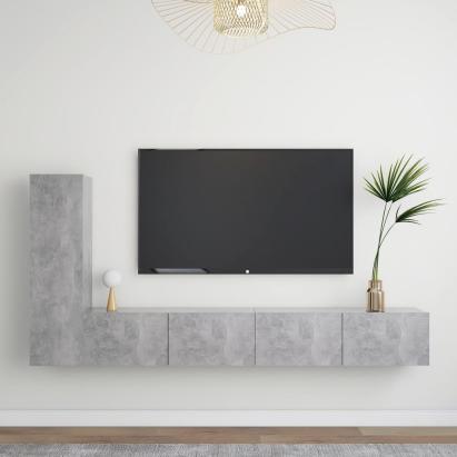 Set de dulapuri TV, 3 buc., gri beton, lemn prelucrat GartenMobel Dekor