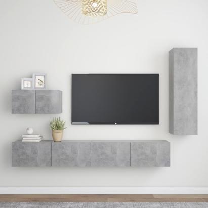Set de dulapuri TV, 4 buc., gri beton, lemn prelucrat GartenMobel Dekor