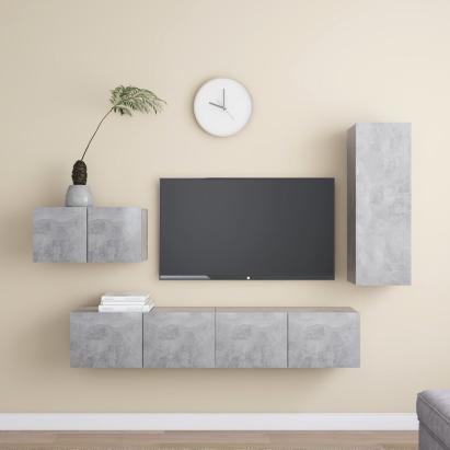 Set de dulapuri TV, 4 piese, gri beton, lemn prelucrat GartenMobel Dekor