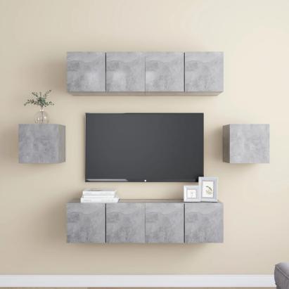Set de dulapuri TV, 6 piese, gri beton, lemn prelucrat GartenMobel Dekor