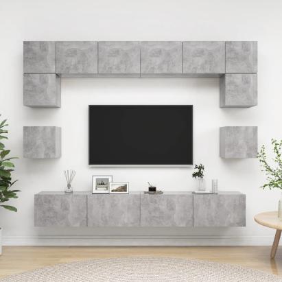 Set de dulapuri TV, 8 piese, gri beton, lemn prelucrat GartenMobel Dekor