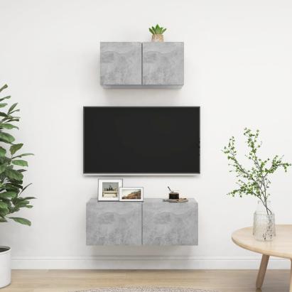 Set de dulapuri TV, 2 piese, gri beton, lemn prelucrat GartenMobel Dekor