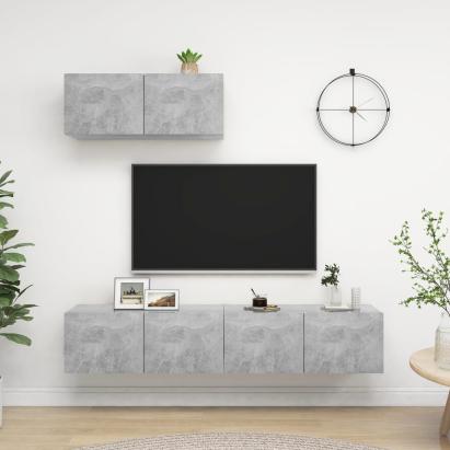Set de dulapuri TV, 3 piese, gri beton, lemn prelucrat GartenMobel Dekor
