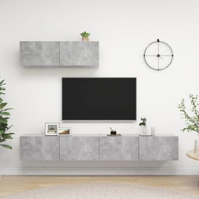 Set de dulapuri TV, 3 piese, gri beton, lemn prelucrat GartenMobel Dekor
