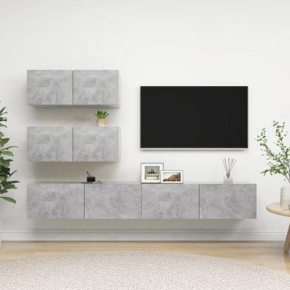 Set de dulapuri TV, 4 piese, gri beton, lemn prelucrat GartenMobel Dekor