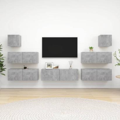 Set de dulap TV, 7 piese, gri beton, lemn prelucrat GartenMobel Dekor