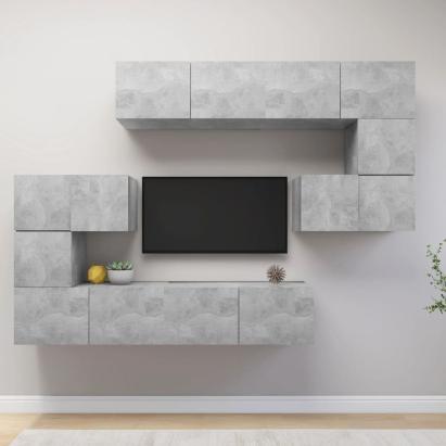 Set de dulapuri TV, 8 piese, gri beton, lemn prelucrat GartenMobel Dekor