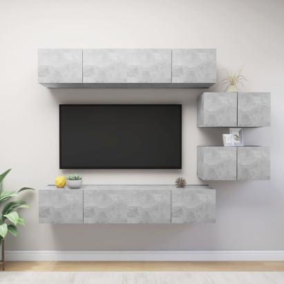 Set de dulapuri TV, 6 piese, gri beton, lemn prelucrat GartenMobel Dekor
