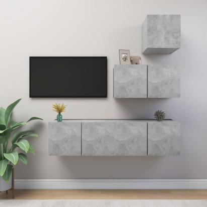 Set de dulapuri TV, 4 piese, gri beton, lemn prelucrat GartenMobel Dekor