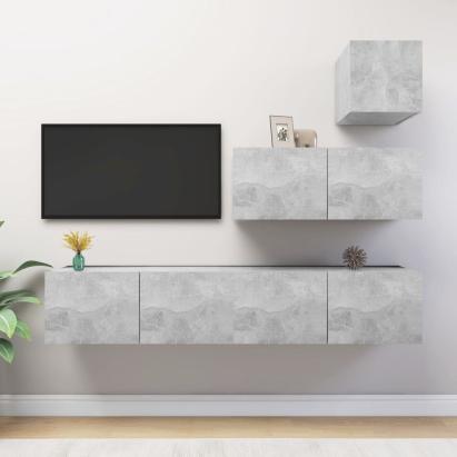 Set de dulapuri TV, 4 piese, gri beton, lemn prelucrat GartenMobel Dekor