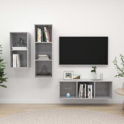 Set de dulapuri TV, 3 piese, gri beton, lemn prelucrat GartenMobel Dekor