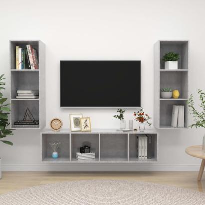 Set de dulapuri TV, 3 piese, gri beton, lemn prelucrat GartenMobel Dekor
