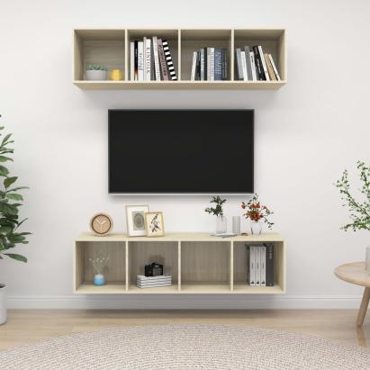 Dulapuri TV montate perete 2 buc, stejar sonoma, lemn prelucrat GartenMobel Dekor