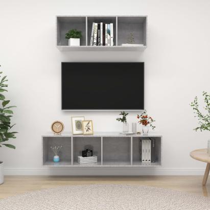 Set de dulapuri TV, 2 piese, gri beton, lemn prelucrat GartenMobel Dekor