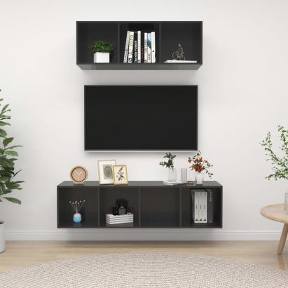 Set de dulapuri TV, 2 piese, gri extralucios, lemn prelucrat GartenMobel Dekor