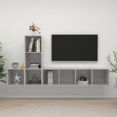 Set de dulapuri TV, 3 piese, gri beton, lemn prelucrat GartenMobel Dekor