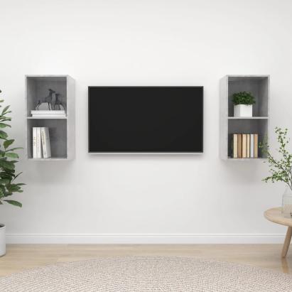Dulapuri TV suspendate, 2 buc, gri beton, lemn prelucrat GartenMobel Dekor