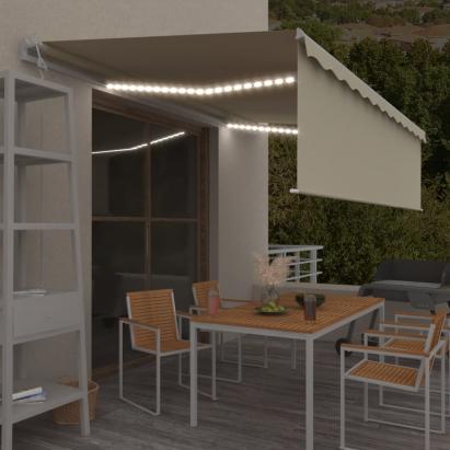 Copertină retractabilă automat stor&LED&senzor vânt, crem, 5x3m  GartenMobel Dekor