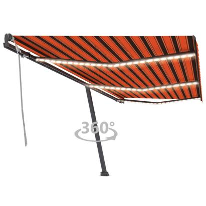 Copertină retractabilă manual LED, portocaliu/maro, 600x300 cm GartenMobel Dekor