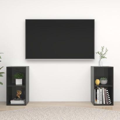 Dulapuri TV 2 buc gri extralucios 72x35x36,5 cm lemn prelucrat GartenMobel Dekor