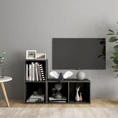 Dulapuri TV 2 buc gri extralucios 72x35x36,5 cm lemn prelucrat GartenMobel Dekor