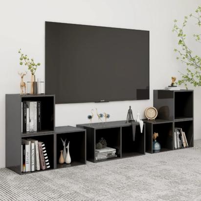 Set de dulapuri TV, 6 piese, gri extralucios, lemn prelucrat GartenMobel Dekor