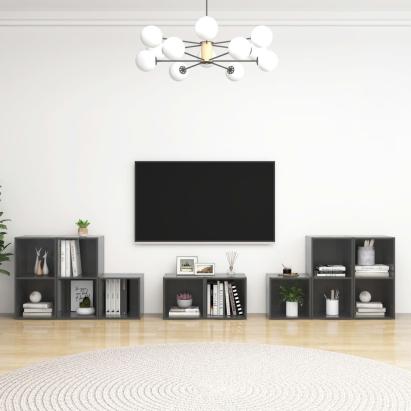 Set de dulapuri TV, 8 piese, gri extralucios, lemn prelucrat GartenMobel Dekor