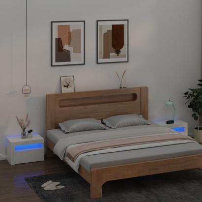 Noptiere cu LED-uri, 2 buc., alb, 60x35x40 cm GartenMobel Dekor