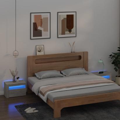 Noptiere cu LED-uri, 2 buc., gri beton, 60x35x40 cm GartenMobel Dekor