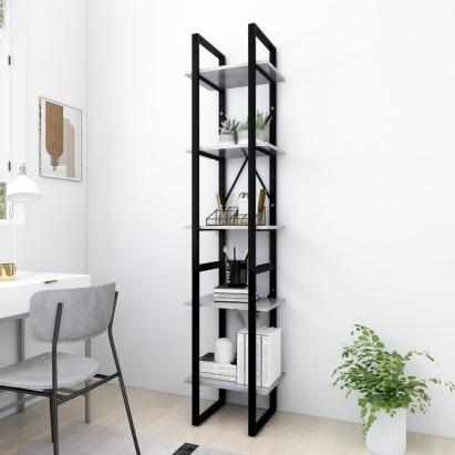 Bibliotecă cu 5 rafturi gri beton, 40x30x175 cm, lemn prelucrat GartenMobel Dekor