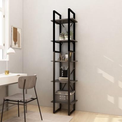 Bibliotecă cu 5 rafturi, gri, 40x30x175 cm, lemn masiv de pin GartenMobel Dekor