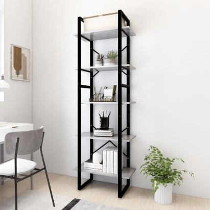 Bibliotecă cu 5 rafturi gri beton, 40x30x175 cm, lemn prelucrat GartenMobel Dekor
