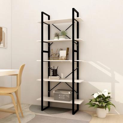 Bibliotecă cu 5 rafturi, alb, 80x30x175 cm, lemn masiv de pin GartenMobel Dekor