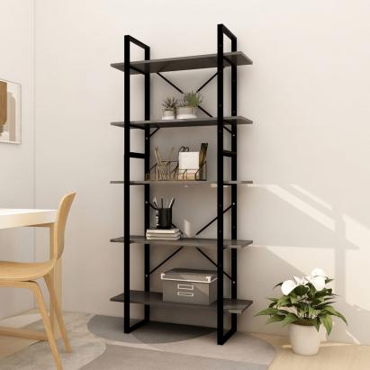 Bibliotecă cu 5 rafturi, gri, 80x30x175 cm, lemn de pin GartenMobel Dekor
