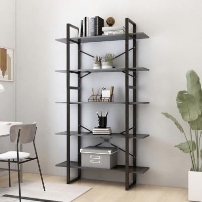 Bibliotecă cu 5 rafturi, gri, 100x30x175 cm, lemn prelucrat GartenMobel Dekor