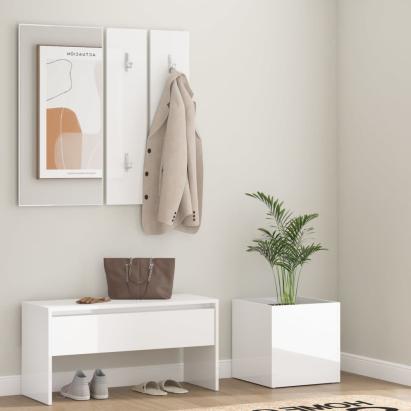 Set de mobilier pentru hol, alb extralucios, lemn prelucrat GartenMobel Dekor