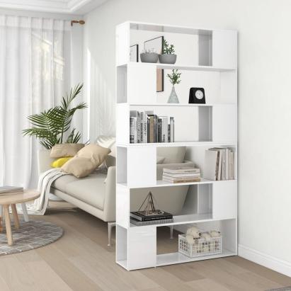 Bibliotecă/Separator cameră, alb extralucios, 100x24x188 cm GartenMobel Dekor