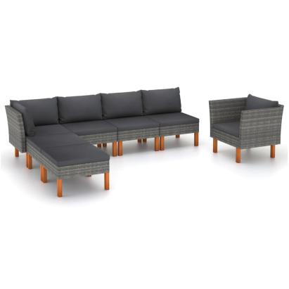 Set mobilier grădină, 7 piese, gri, poliratan și lemn eucalipt GartenMobel Dekor