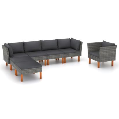 Set mobilier grădină, 7 piese, gri, poliratan și lemn eucalipt GartenMobel Dekor