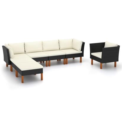 Set mobilier grădină, 7 piese, negru, poliratan/lemn eucalipt GartenMobel Dekor