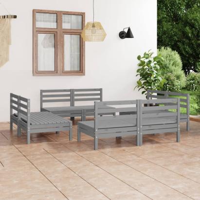 Set mobilier de grădină, 8 piese, gri, lemn masiv de pin GartenMobel Dekor