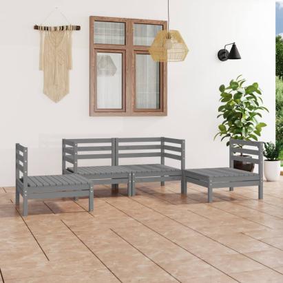 Set mobilier de grădină, 4 piese, gri, lemn masiv de pin GartenMobel Dekor
