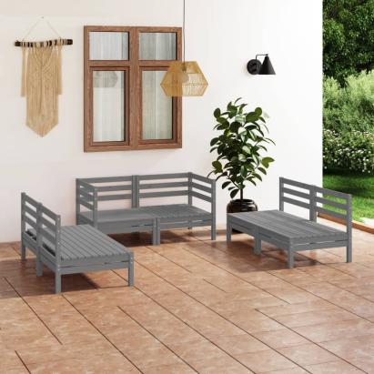 Set mobilier de grădină, 6 piese, gri, lemn masiv de pin GartenMobel Dekor