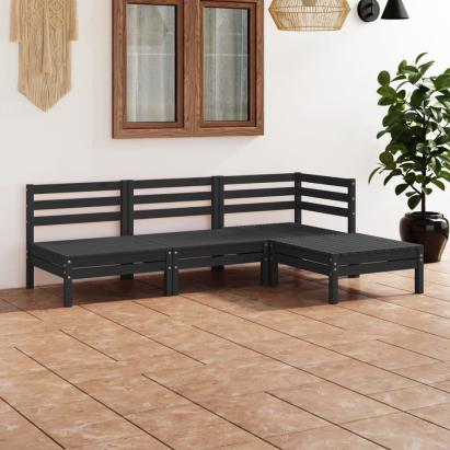 Set mobilier de grădină, 4 piese, negru, lemn masiv de pin GartenMobel Dekor