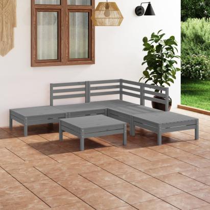Set mobilier de grădină, 6 piese, gri, lemn masiv de pin GartenMobel Dekor