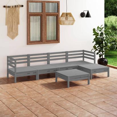Set mobilier de grădină, 6 piese,gri, lemn masiv de pin GartenMobel Dekor